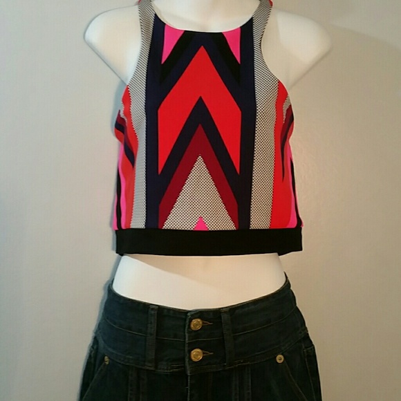 Express Tops - Express Crop Tank Back Zip Sz L Stripe Pattern
